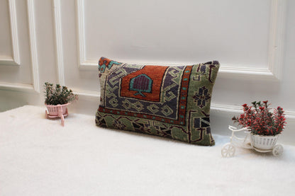 Handmade Turkish Kilim Pillow Cover: Upcycled Woven Rug, 12x20 inch