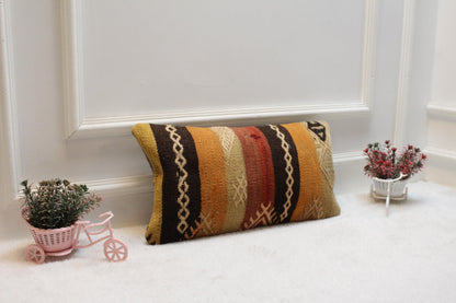 Handmade Striped Kilim Lumbar Pillow Cover, 12x20 inch