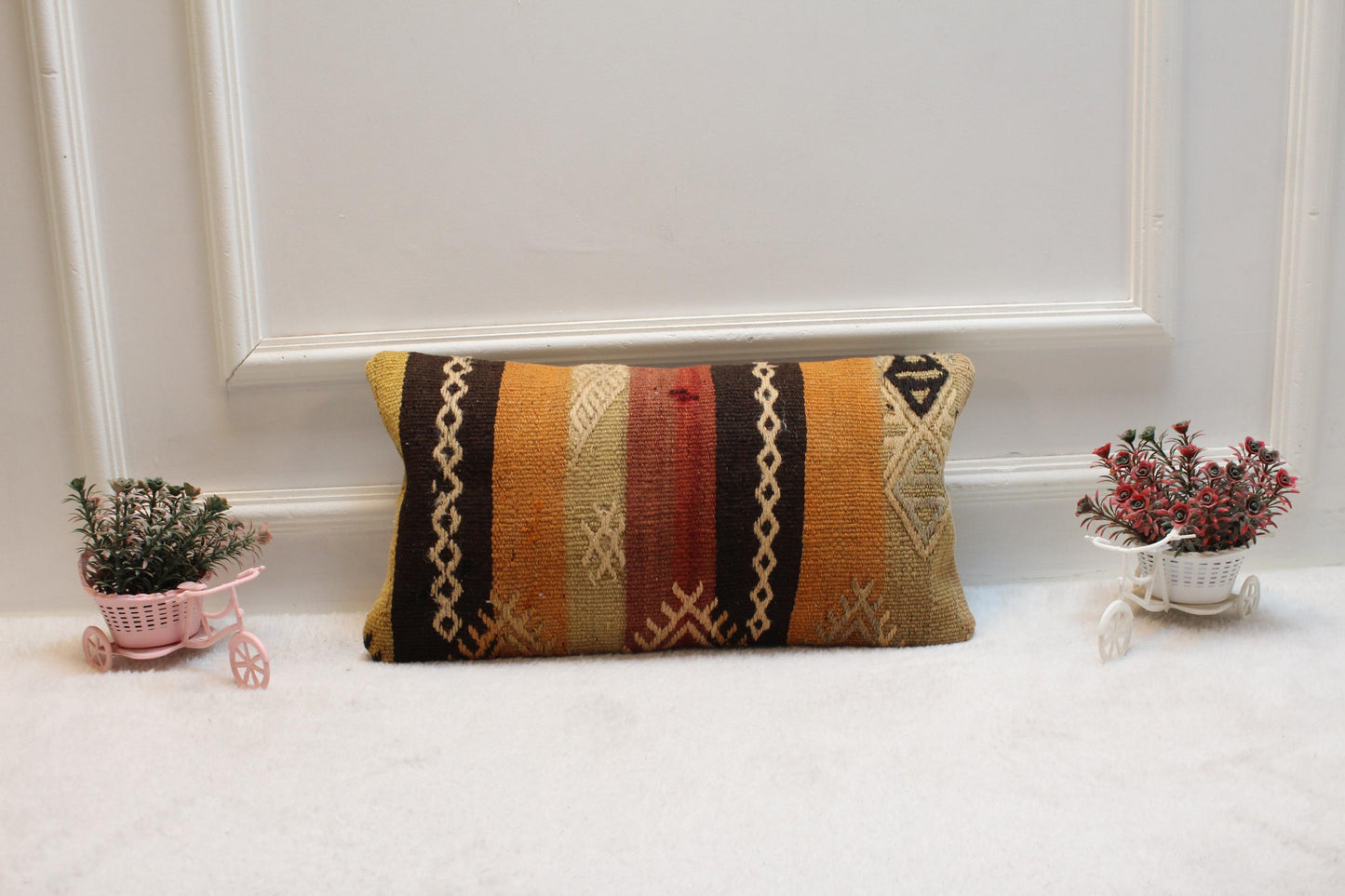 Handmade Striped Kilim Lumbar Pillow Cover, 12x20 inch
