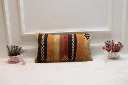Handmade Striped Kilim Lumbar Pillow Cover, 12x20 inch