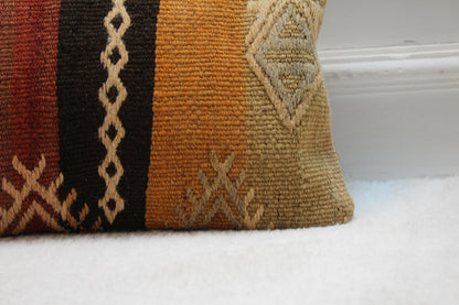Handmade Striped Kilim Lumbar Pillow Cover, 12x20 inch