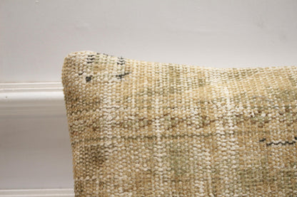 Handmade Beige Kilim Lumbar Pillow Cover: Turkish Rug Pillow (12x20 inc)