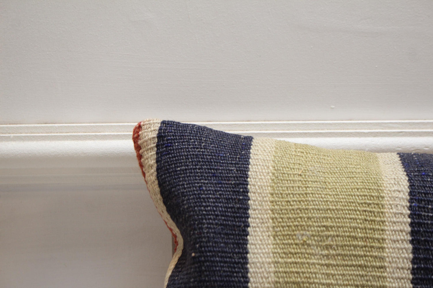 Striped Kilim Lumbar Pillow Cover: Vintage Organic Wool (12x20 in)