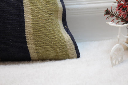 Striped Kilim Lumbar Pillow Cover: Vintage Organic Wool (12x20 in)