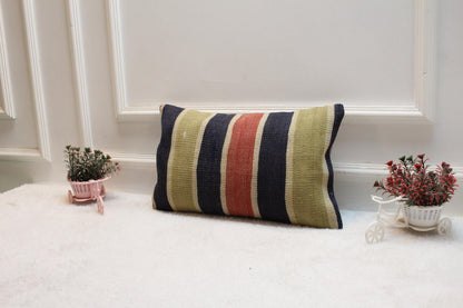 Striped Kilim Lumbar Pillow Cover: Vintage Organic Wool (12x20 in)