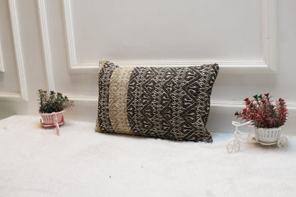 Handmade Wool Kilim Lumbar Pillow Cover: Bohemian Decor (12x20 inc)