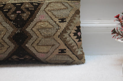 Handmade Lumbar Kilim Pillow Cover: Organic Wool Throw Pillow (12x20 inc)