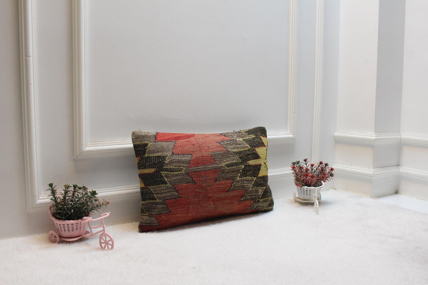 Handmade Kilim Pillow Cover: Rainbow Woven Wool, 12x20 inch