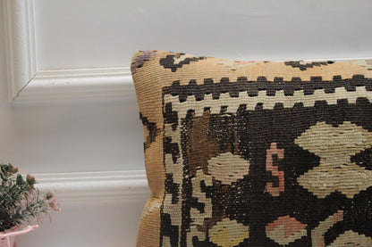 Handmade Kilim Pillow Cover: Upcycled Woven Rug, Rainbow (12x20 in)