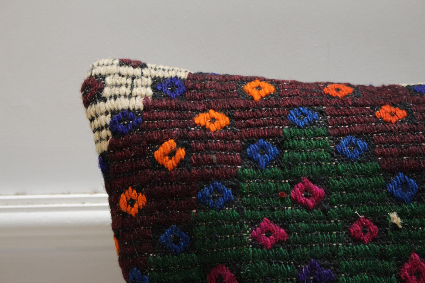 Handmade Kilim Pillow Cover: Geometric Rainbow Wool, 16x16 inch