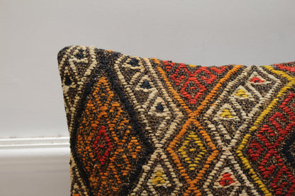 Vintage Kilim Pillow Cover: Rainbow Geometric Design, Handmade Wool (16x16 inch)