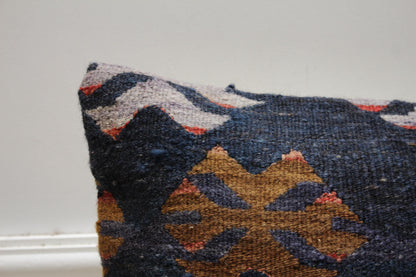 Black Kilim Pillow Cover: 16x16 Organic Wool, Vintage Turkish Cushion