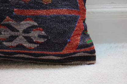 Black Kilim Pillow Cover: 16x16 Organic Wool, Vintage Turkish Cushion