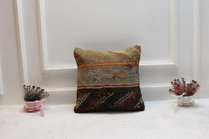 Handmade Kilim Pillow Cover: 16x16 Square, Organic Wool Throw Pillow