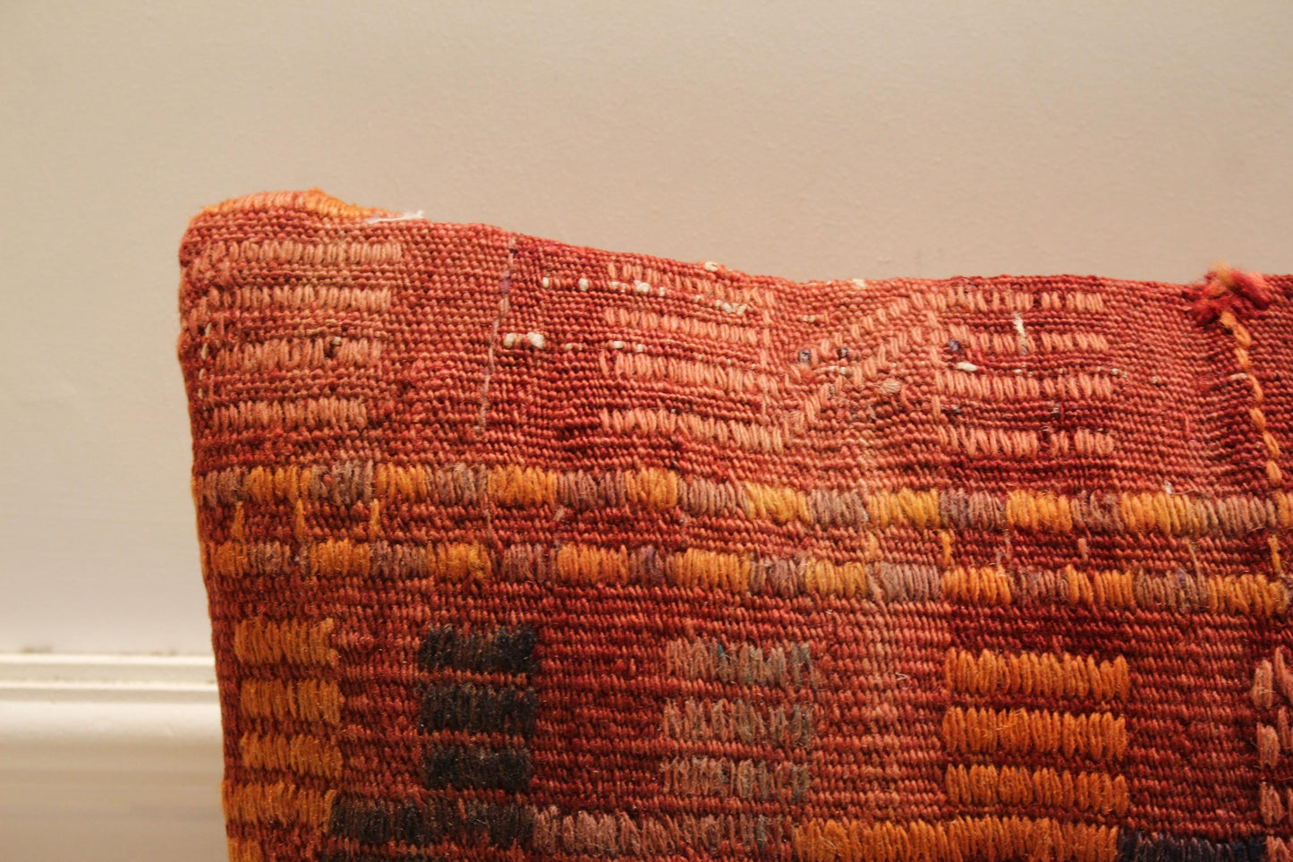 Geometric Kilim Pillow Cover: Handmade Upcycled Woven Rug, 16x16 inch