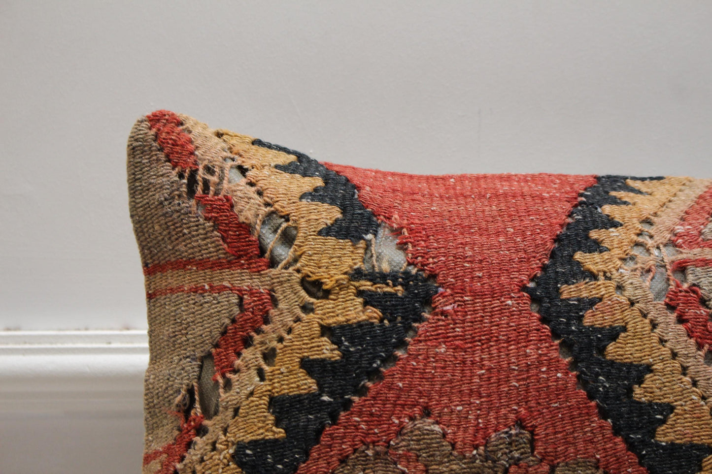 Handmade Kilim Pillow Cover: Geometric Turkish Rug, 16x16 inch
