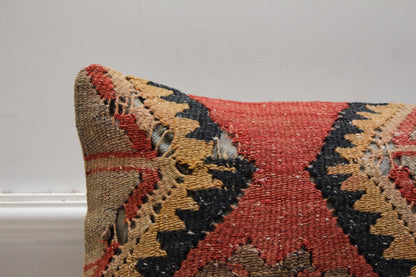 Handmade Kilim Pillow Cover: Geometric Turkish Rug, 16x16 inch