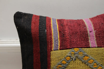 Handmade Patchwork Kilim Pillow Cover: Upcycled Woven Wool, 16x16 inch