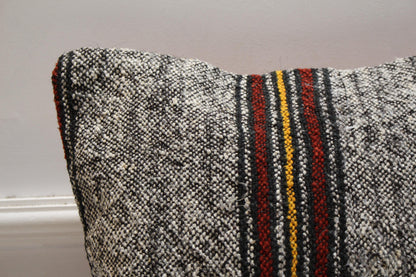 Handmade Gray Kilim Pillow Cover: Vintage Woven Wool, 16x16 inch
