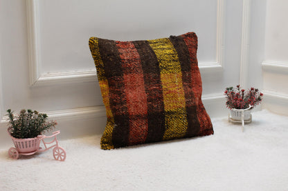 Handmade Kilim Pillow Cover: Square Rainbow Woven Rug, 16x16 inch