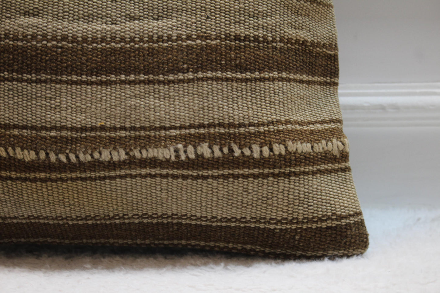 Brown Vintage Kilim Pillow Cover: 16x16 Square, Handmade Wool