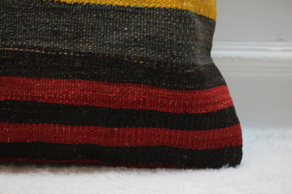 Striped Kilim Pillow Cover: Red Vintage Woven Wool, 16x16 inch