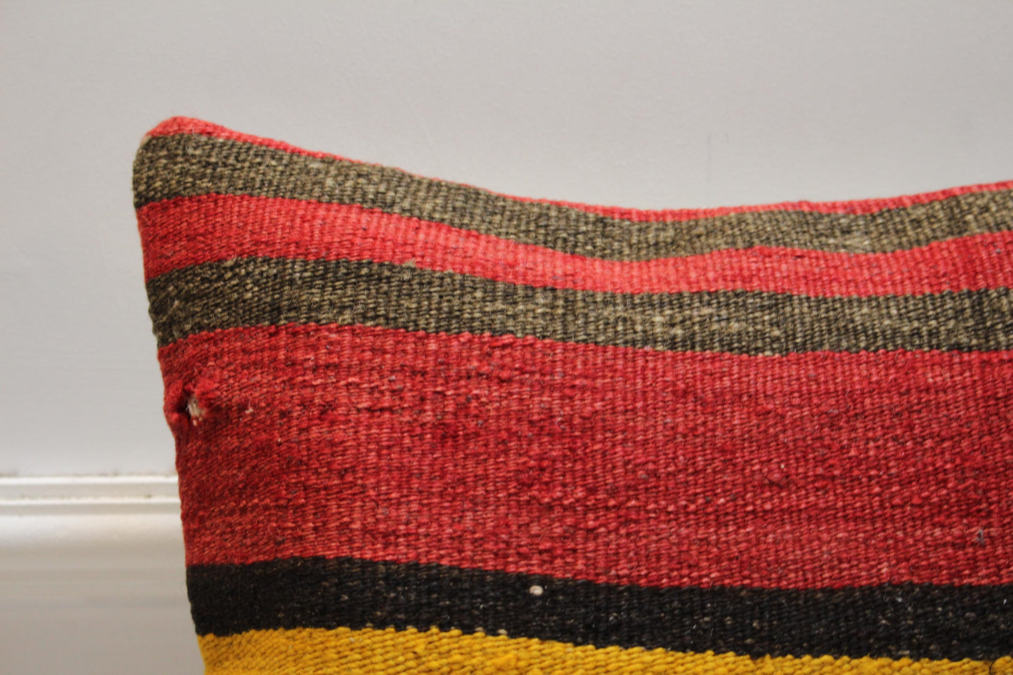 Striped Kilim Pillow Cover: Red Vintage Woven Wool, 16x16 inch