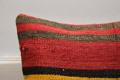 Striped Kilim Pillow Cover: Red Vintage Woven Wool, 16x16 inch
