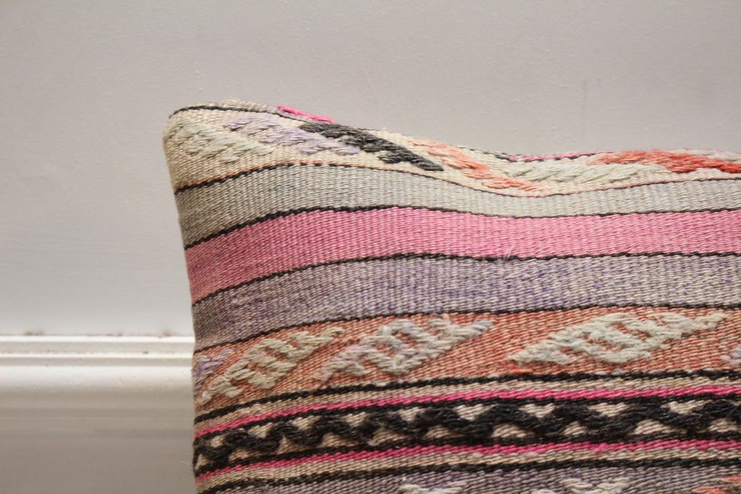 Handmade Kilim Pillow Cover: Rainbow Vintage Woven Rug, 16x16 inch