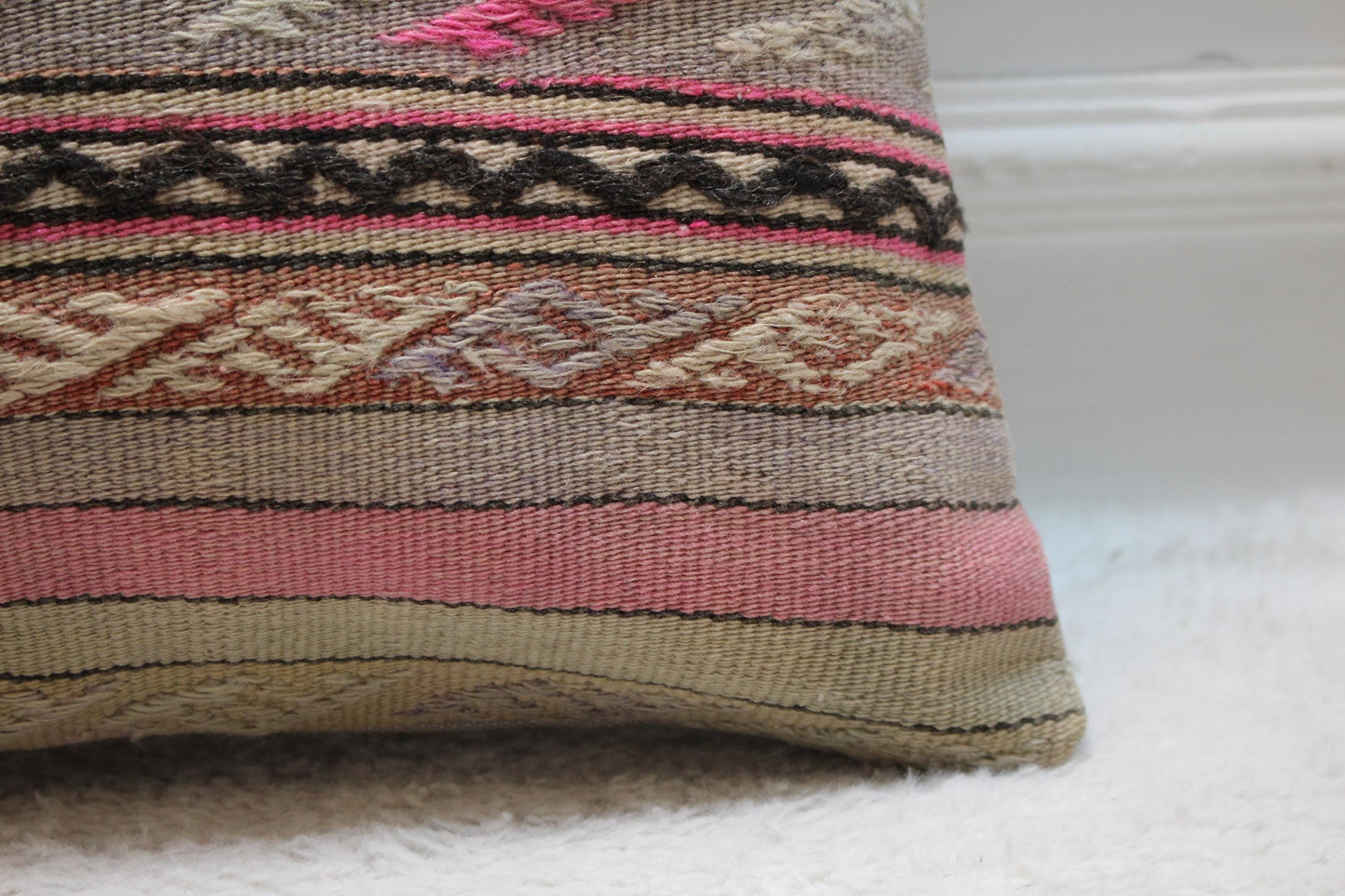 Handmade Kilim Pillow Cover: Rainbow Vintage Woven Rug, 16x16 inch
