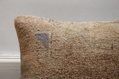 Handmade Turkish Rug Pillow Cover: Brown Woven Wool, 16x16 inc