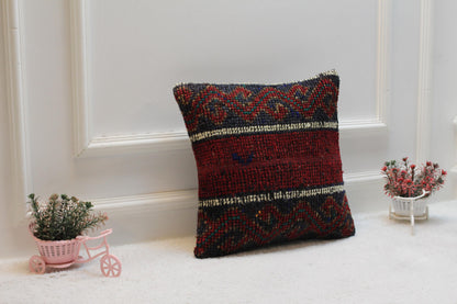 Handmade Turkish Kilim Pillow Cover: Ethnic Rainbow Rug Pillow (16x16 in)