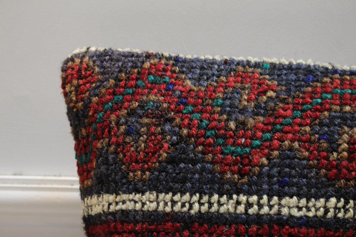 Handmade Turkish Kilim Pillow Cover: Ethnic Rainbow Rug Pillow (16x16 in)