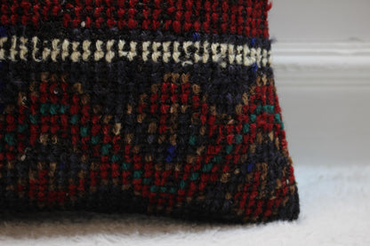 Handmade Turkish Kilim Pillow Cover: Ethnic Rainbow Rug Pillow (16x16 in)