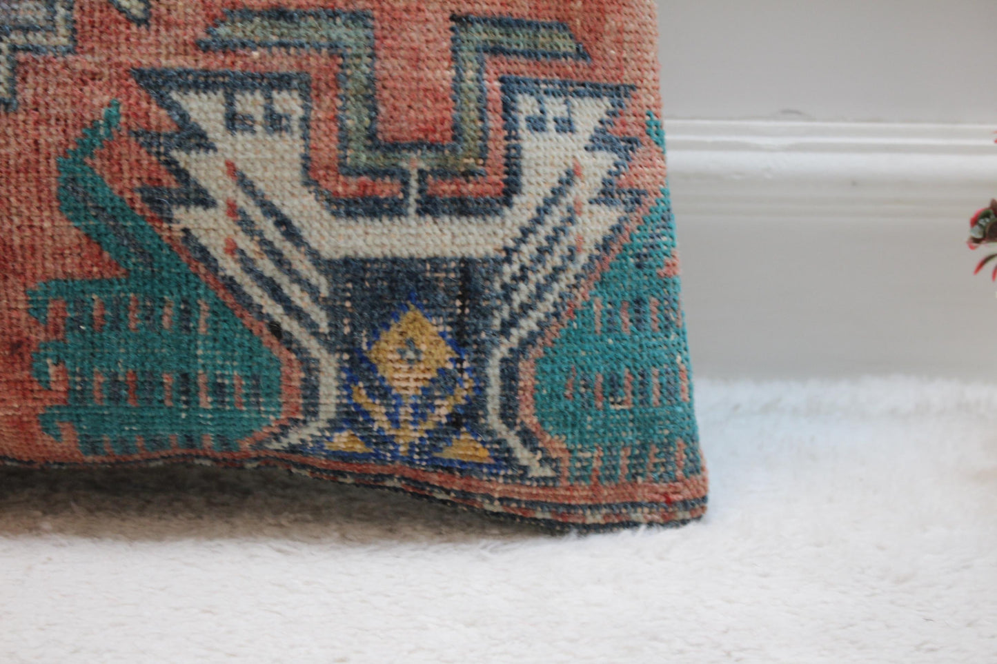 Rainbow Turkish Rug Pillow Cover: Vintage Wool, 16x16 Square