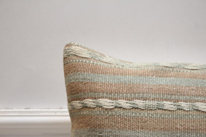 Handmade Kilim Pillow Cover: Upcycled Woven Rug, Soft Colors (16x16 in)