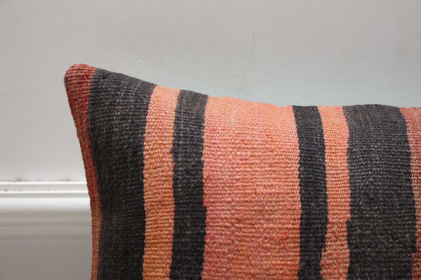 Handmade Striped Kilim Pillow Cover: Organic Wool, Bohemian Decor (16x16 in)