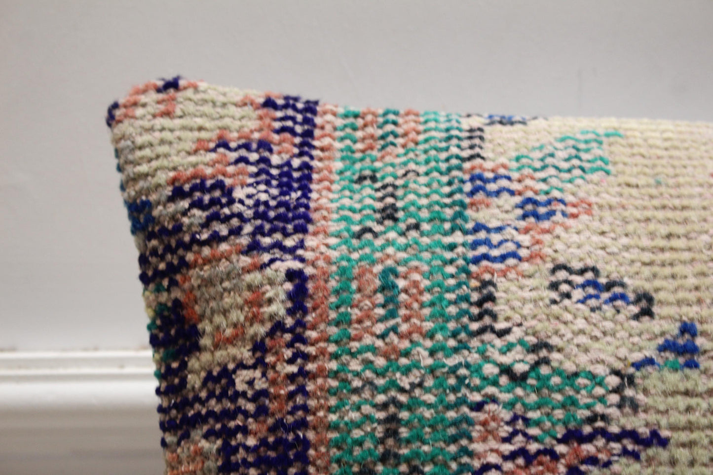Floral Turkish Rug Pillow Cover: Handmade Wool Kilim, 16x16 Square