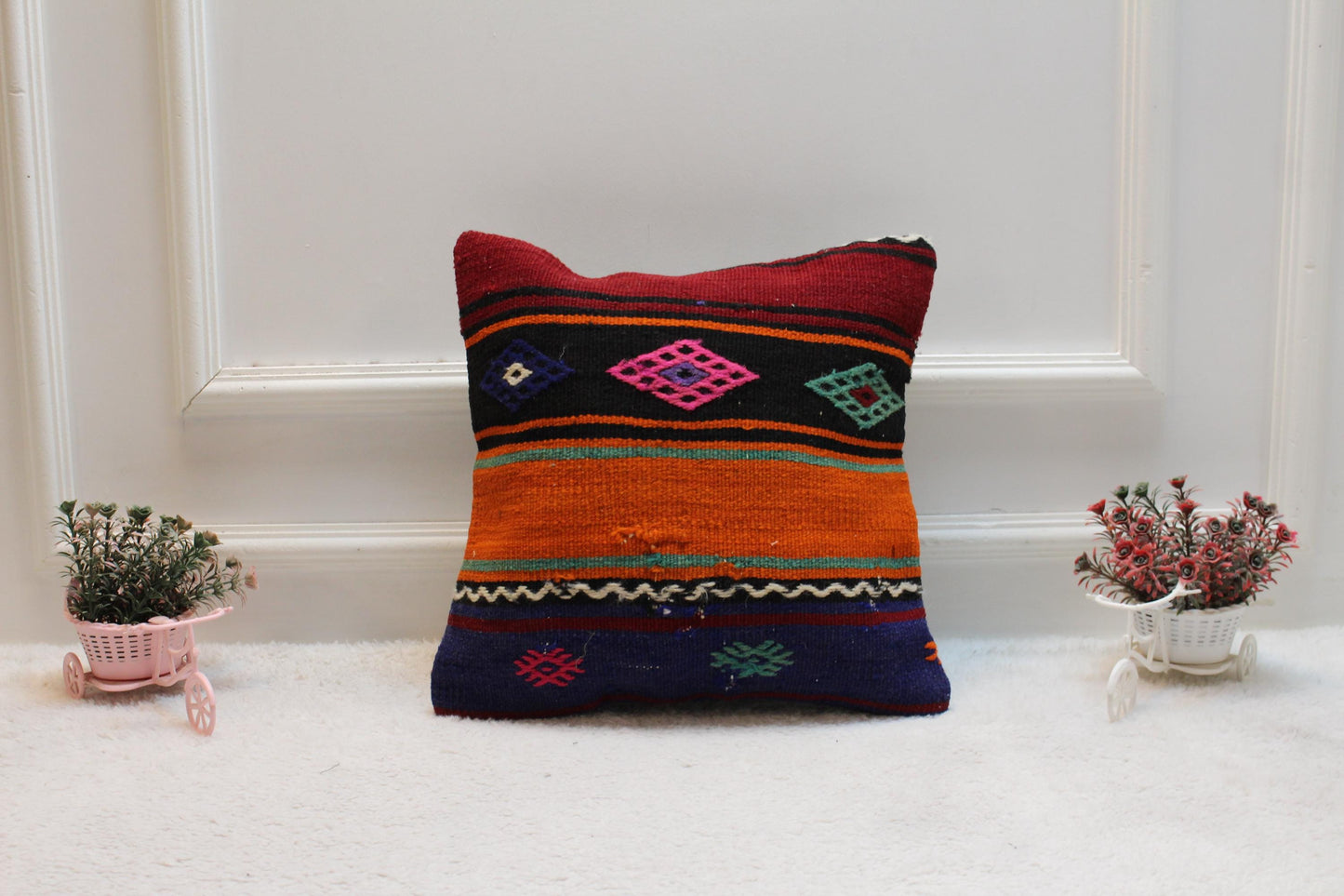 Rainbow Kilim Pillow Cover: Vintage Organic Wool, 16x16 inch