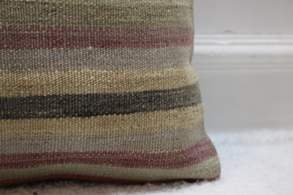 Handmade Striped Kilim Pillow: Boho Throw Pillow Cover (16x16 inch)