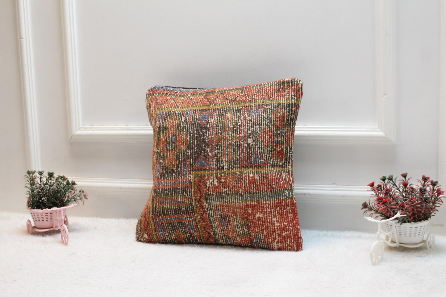 Rainbow Kilim Pillow Cover: Vintage Turkish Rug, 16x16 Square