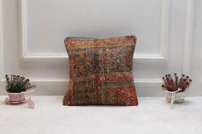 Rainbow Kilim Pillow Cover: Vintage Turkish Rug, 16x16 Square