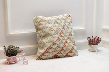 Geometric Kilim Pillow Cover: Handmade Boho Wool, 16x16 inch