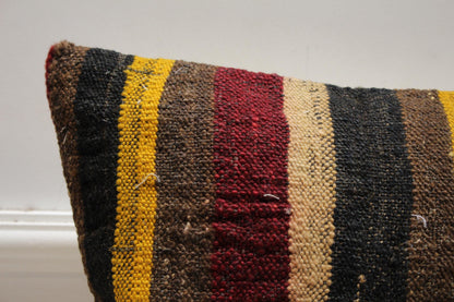 Vintage Turkish Kilim Pillow Cover: Rainbow Wool, Upcycled Rug (16x16 in)