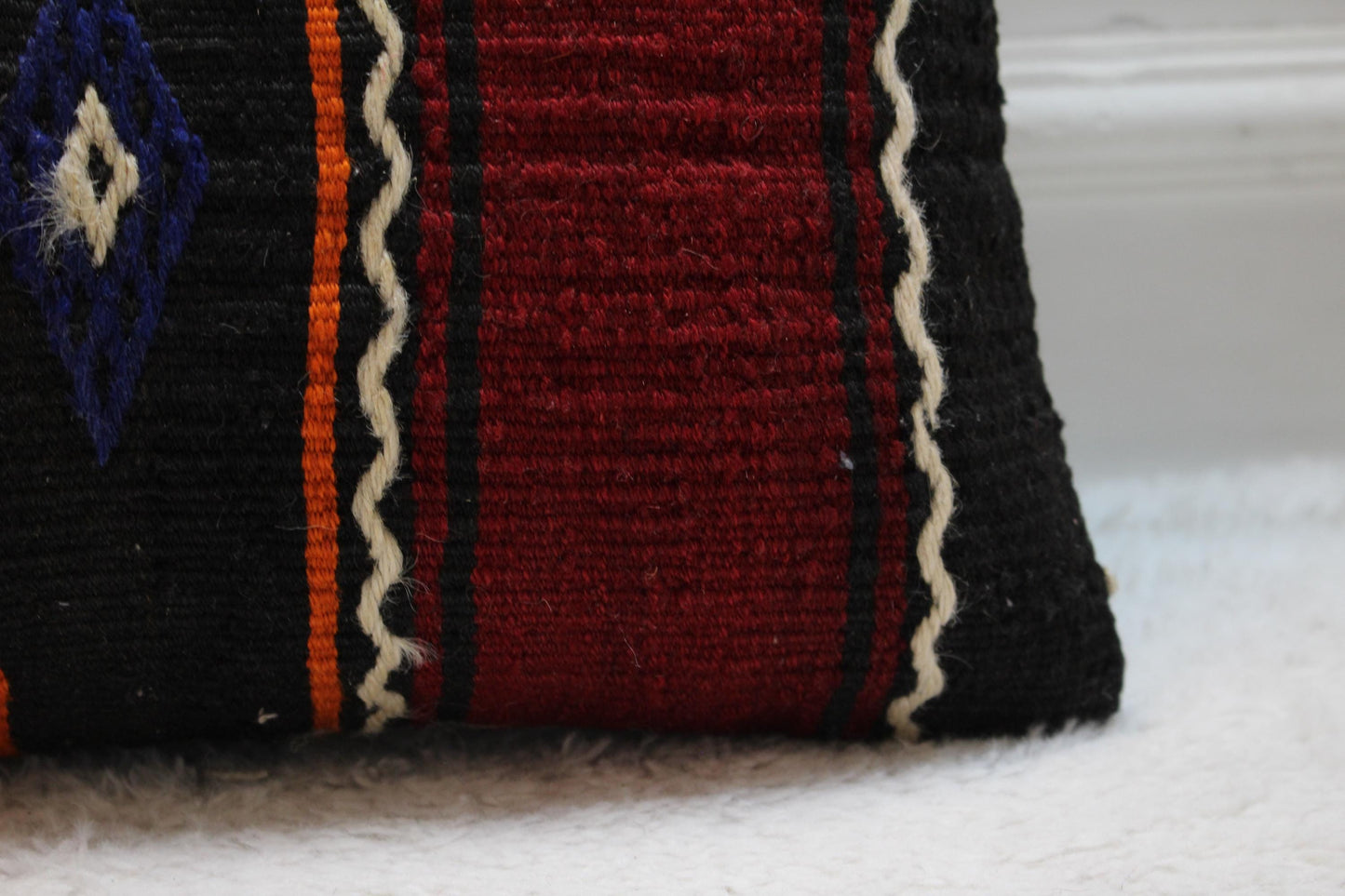 Handmade Kilim Pillow Cover: Upcycled Woven Rug, Rainbow (16x16 in)