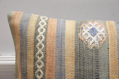 Striped Kilim Pillow Cover: 16x16 Vintage Turkish Woven Wool