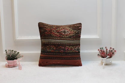 Vintage Kilim Pillow Cover: 16x16 Square, Organic Wool Throw Pillow