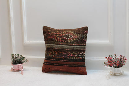 Vintage Kilim Pillow Cover: 16x16 Square, Organic Wool Throw Pillow