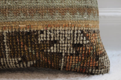 Handmade Turkish Kilim Pillow Cover: Upcycled Woven Rug, 16x16 Rainbow