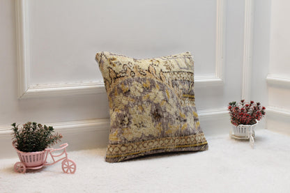 Handmade Turkish Rug Pillow Cover: Floral Kilim Pillow Case (16x16 in)